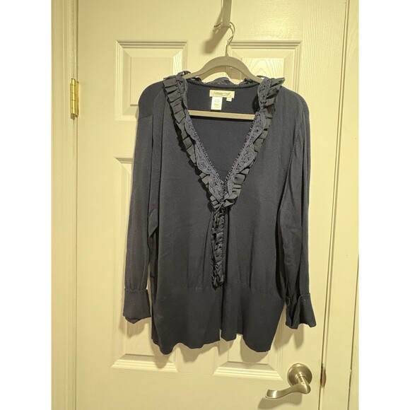 Coldwater Creek Ruffle Cardigan Dark Blue Button Up Womens Size 3X - Picture 1 of 8